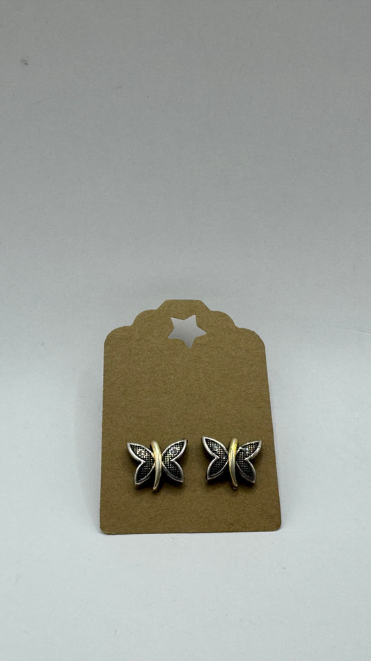 Vintage Sterling Silver Butterfly Earrings – Gold Plated Two-Tone Stud Earrings