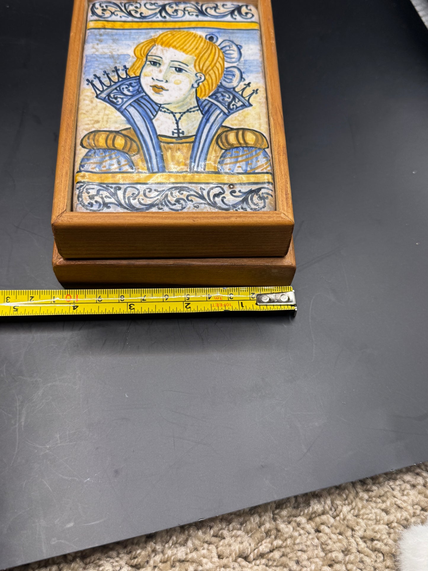 Pair of Vintage Italian Castelli Maiolica Portrait Tiles – Hand Painted Tin-Glazed Ceramic Wall Art – Framed Renaissance Style Plaques – Made in Italy