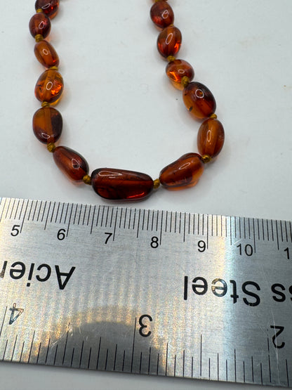 Vintage Baltic Amber Beaded Necklace Cognac Honey Tones 21” Handmade Design