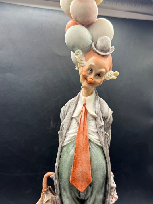 Giuseppe Armani Florence Capodimonte Clown Sculpture – Signed G. Armani – Hand Painted Sculpture on Wood Base – 14” Tall