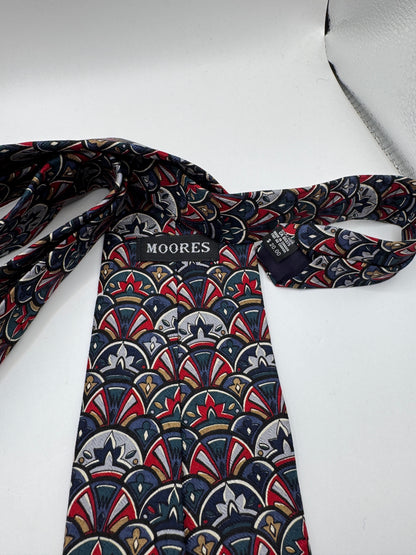 Vintage Moores Silk Tie – 100% Silk, Bold Geometric Fan Print