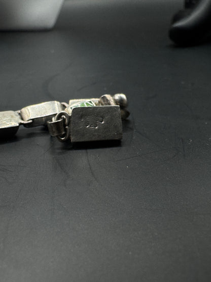Vintage Mexican Sterling Silver 925 Bracelet with Green Stone Inlay – Taxco Style Link Design