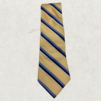 Vintage Tommy Hilfiger Silk Tie – 100% Silk, Gold & Blue Stripe