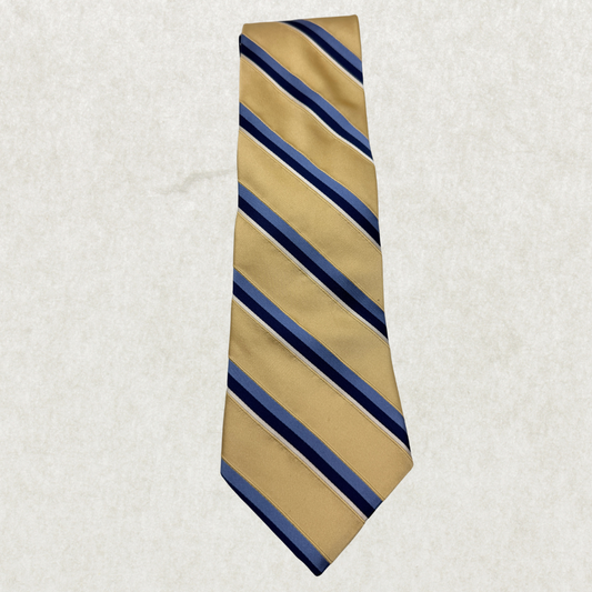 Vintage Tommy Hilfiger Silk Tie – 100% Silk, Gold & Blue Stripe