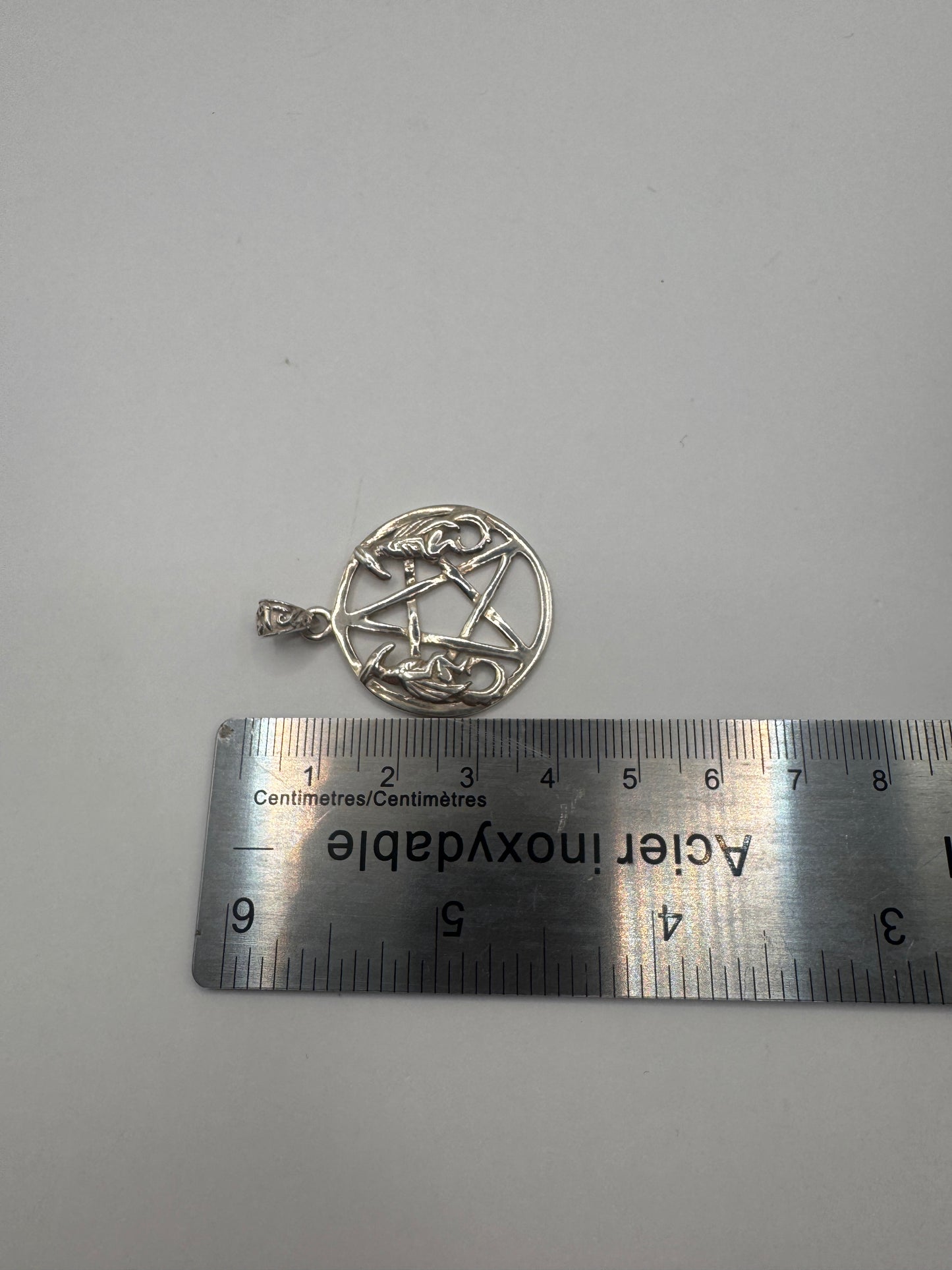 Vintage Sterling Silver Pendant – Large Pentagram with Dragons