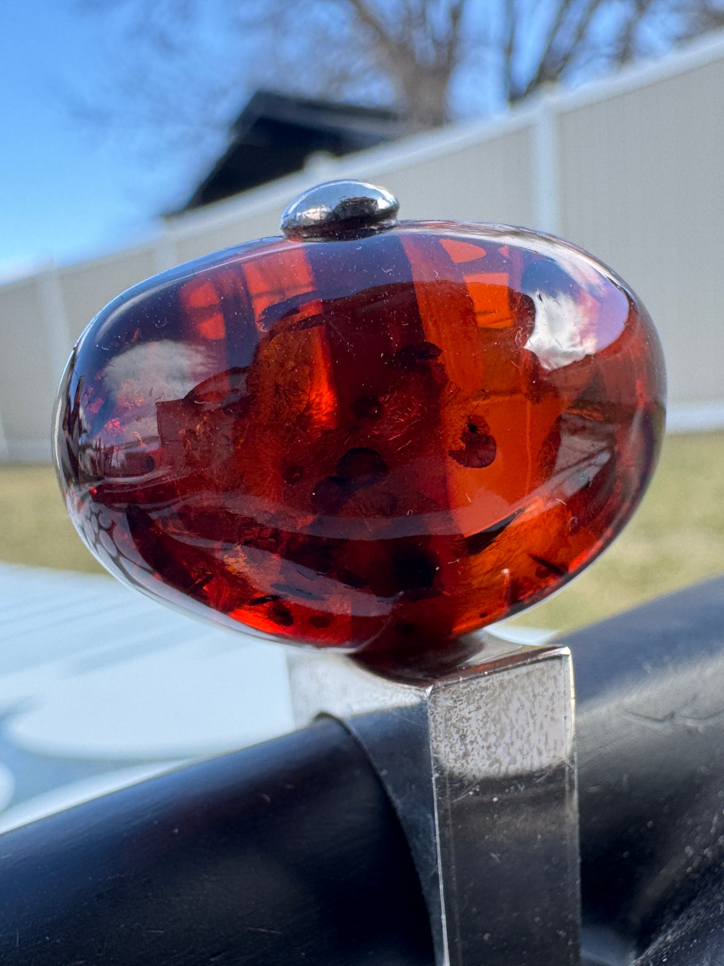 Mogens Godskesen Danish Modernist Sterling Silver Ring with Amber Sz 7.5