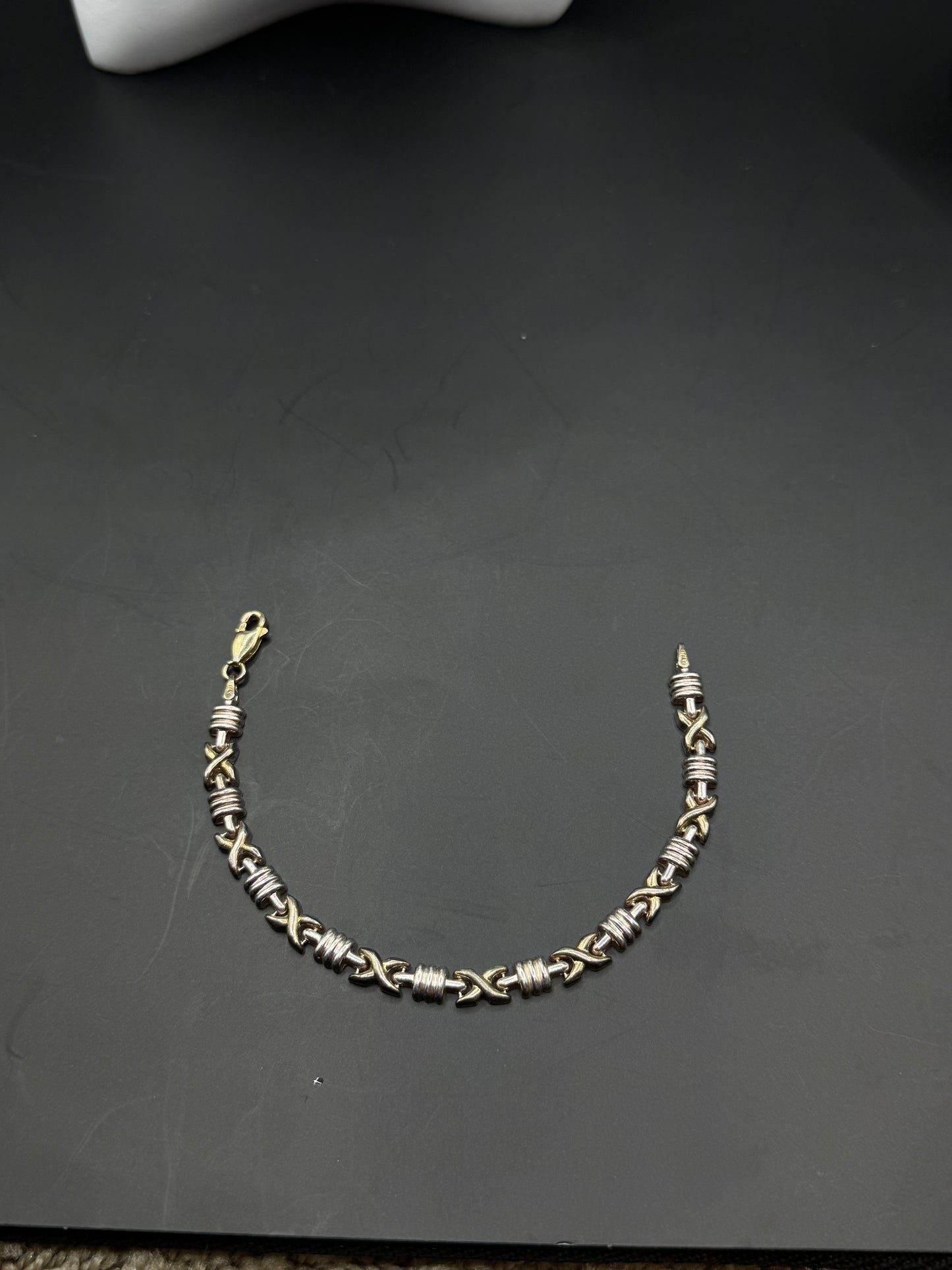 Vintage Sterling Silver 925 Bracelet – Two Tone Link Design, Italian Made, Modern Classic Style