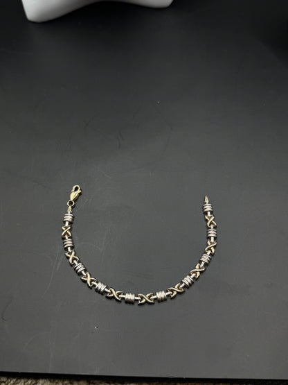 Vintage Sterling Silver 925 Bracelet – Two Tone Link Design, Italian Made, Modern Classic Style