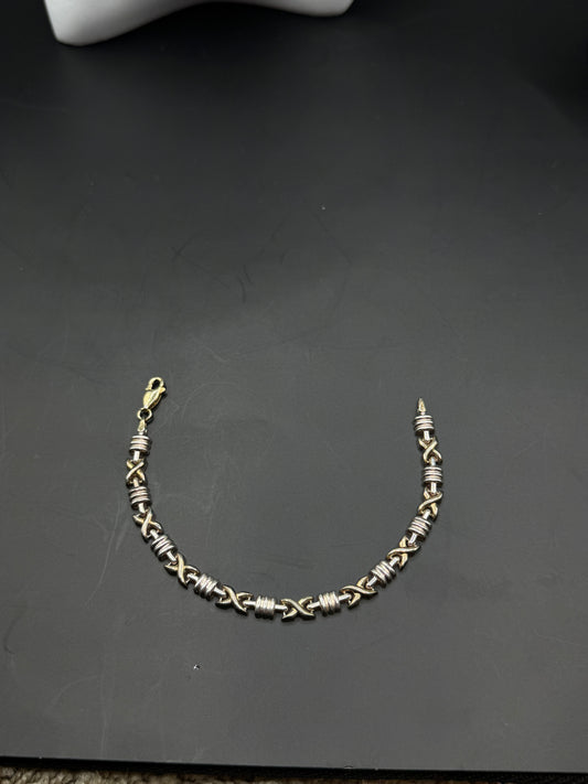 Vintage Sterling Silver 925 Bracelet – Two Tone Link Design, Italian Made, Modern Classic Style