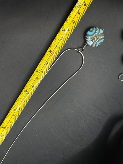 Vintage Sterling Silver Jewelry Set – Hand-Painted Necklace & Earrings, 18”