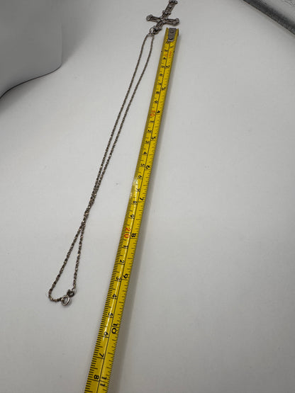 Large Vintage Sterling Silver Cross Necklace – Ornate Design, 925
