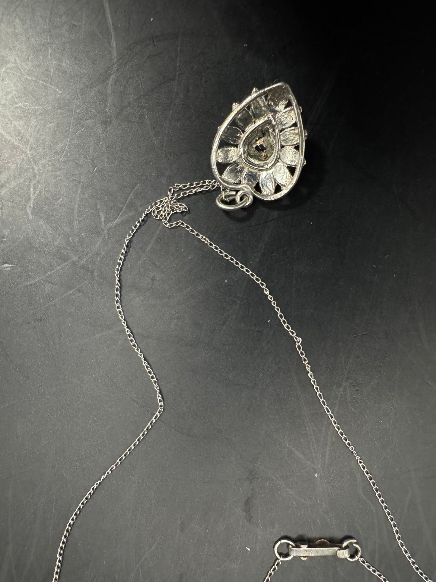 Vintage 925 Silver Heart Ruby Pendant Necklace