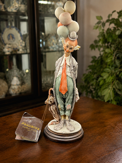 Giuseppe Armani Florence Capodimonte Clown Sculpture – Signed G. Armani – Hand Painted Sculpture on Wood Base – 14” Tall