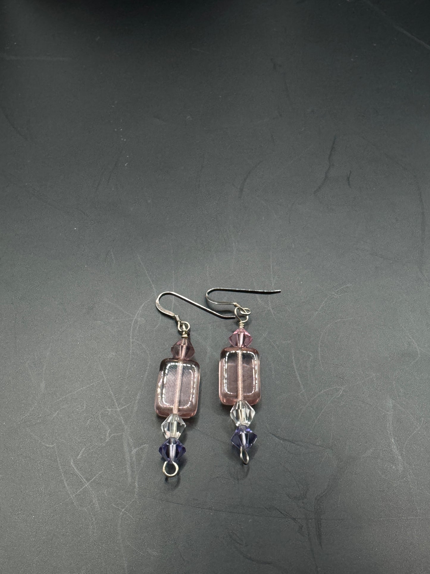 Vintage Sterling Silver Crystal Drop Earrings – Pink & Purple Glass Beads, Elegant Dangle