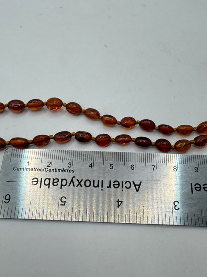 Vintage Baltic Amber Beaded Necklace Cognac Honey Tones 21” Handmade Design