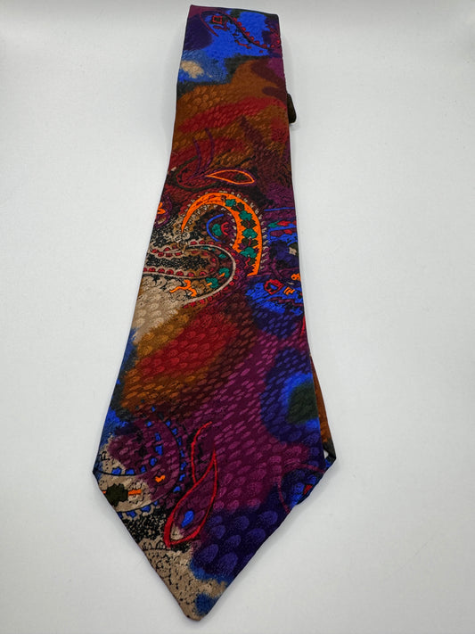 Vintage Peluso of Italy Tie – Multicolor Paisley, 100% Polyester, 55” x 3.5”