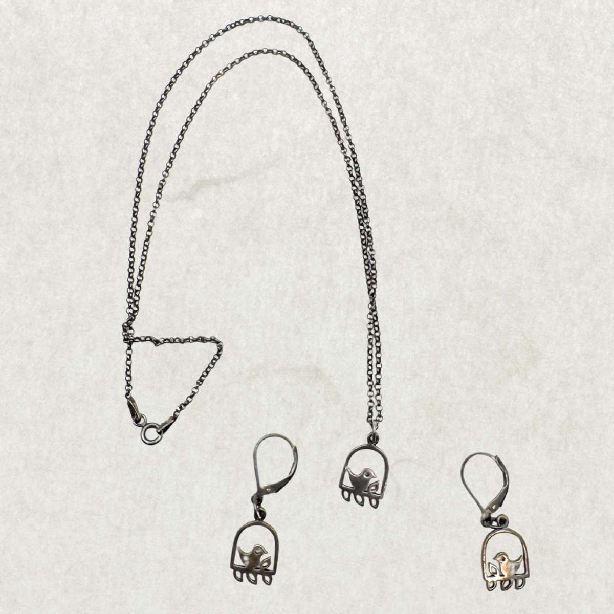 Vintage Sterling Silver Necklace & Earrings Set – Unique Basket Design