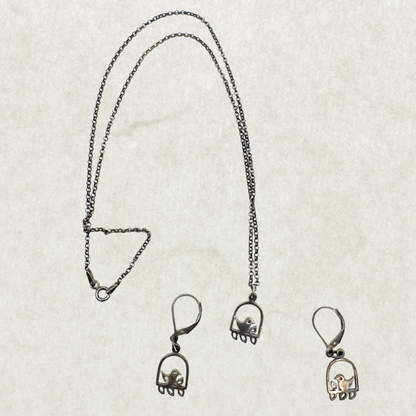 Vintage Sterling Silver Necklace & Earrings Set – Unique Basket Design