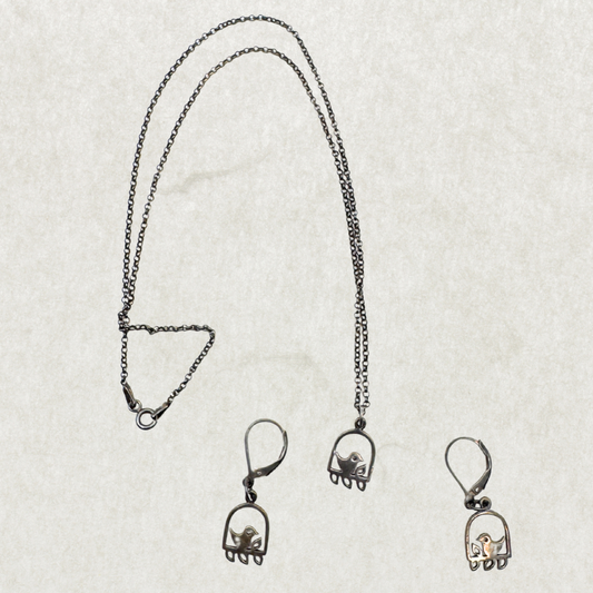 Vintage Sterling Silver Necklace & Earrings Set – Unique Basket Design