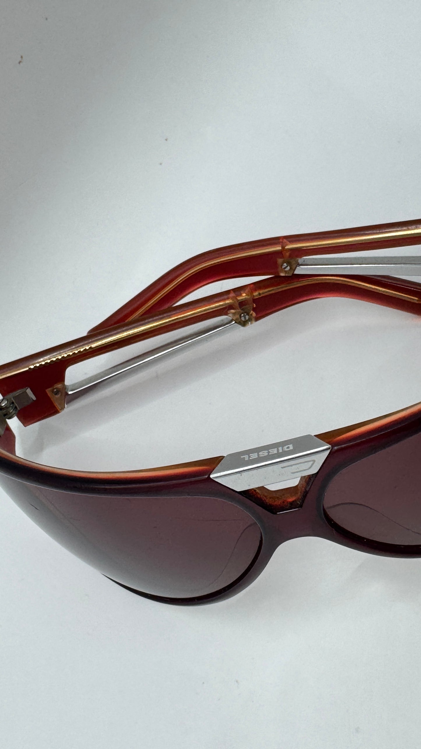 Vintage Diesel DS 0012 KES P9 Shield Sunglasses Burgundy Red Y2K