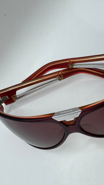 Vintage Diesel DS 0012 KES P9 Shield Sunglasses Burgundy Red Y2K