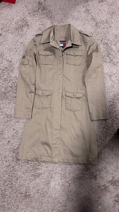 Vintage Tommy Hilfiger Women’s Military Coat – Size M, Khaki, Utility Pocket Trench Style