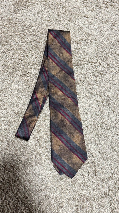 Vintage Leishman Silk Tie – Brown Striped Pattern, 100% Silk, Classic Width, 54”