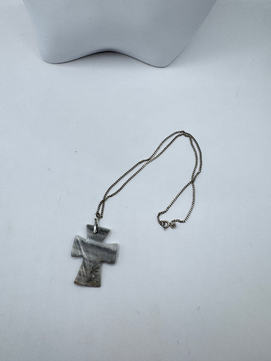 Vintage Sterling Silver 925 Stone Cross Pendant Necklace – Excellent Condition