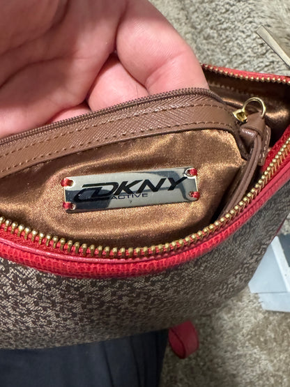 Vintage DKNY Active Crossbody Bag – Monogram Print Red Trim Purse 9.5” x 10”