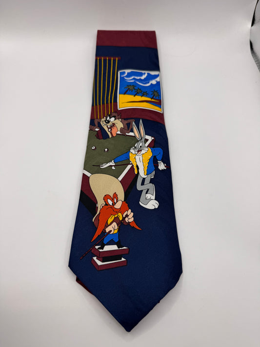 Vintage Looney Tunes Tie – Billiards Cartoon Print, 100% Polyester, 55” x 4”