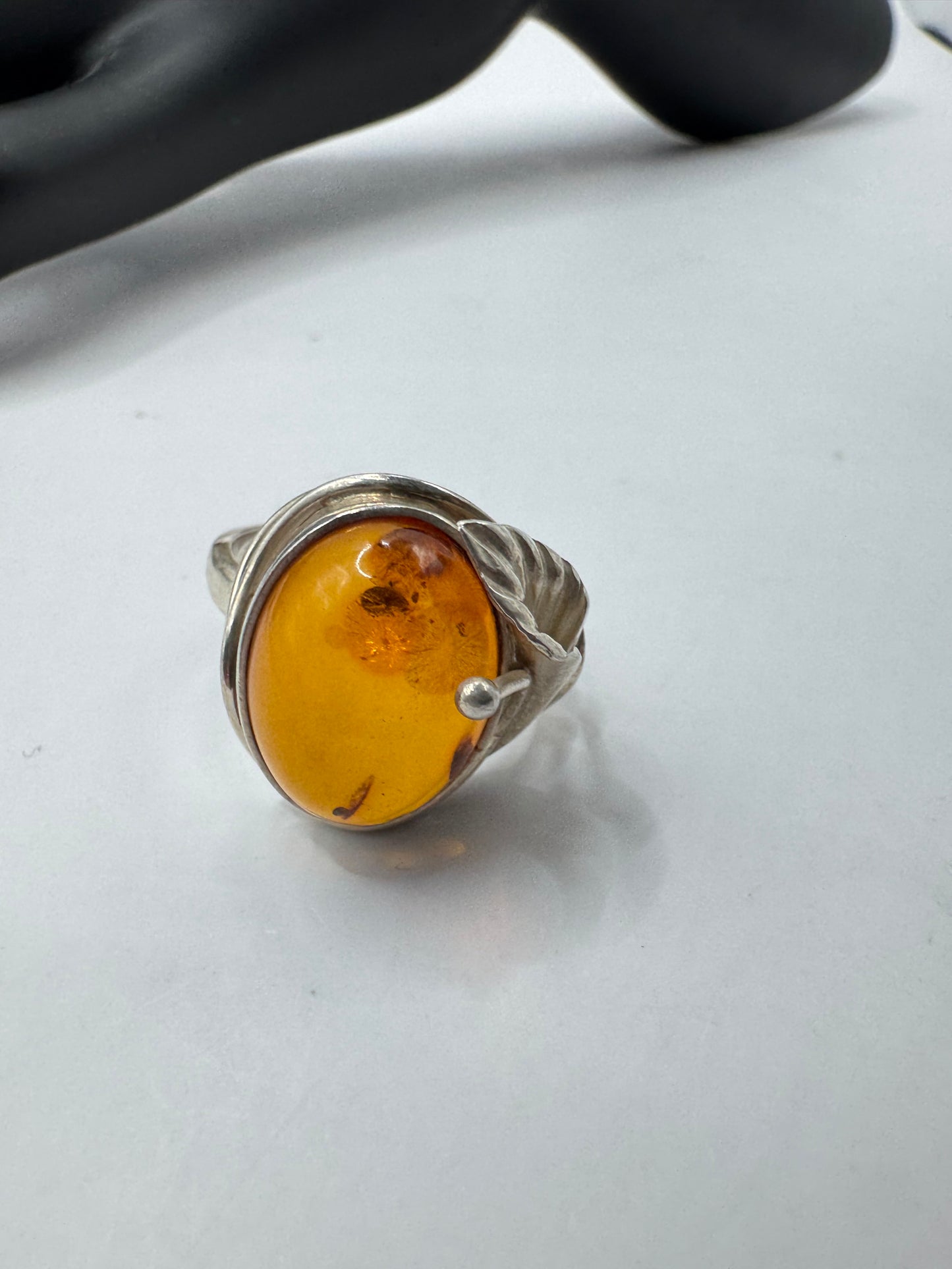 Vintage Sterling Silver Amber Bloom Ring Size 8.5