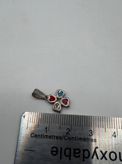 Vintage Sterling Silver Artisan Cross Pendant with Heart Gemstones – Excellent Condition