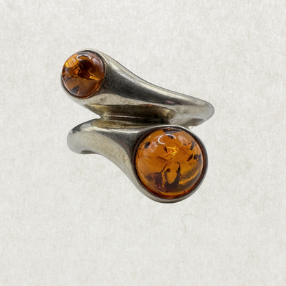 Sterling Silver Dual Amber Wave Ring Size 6