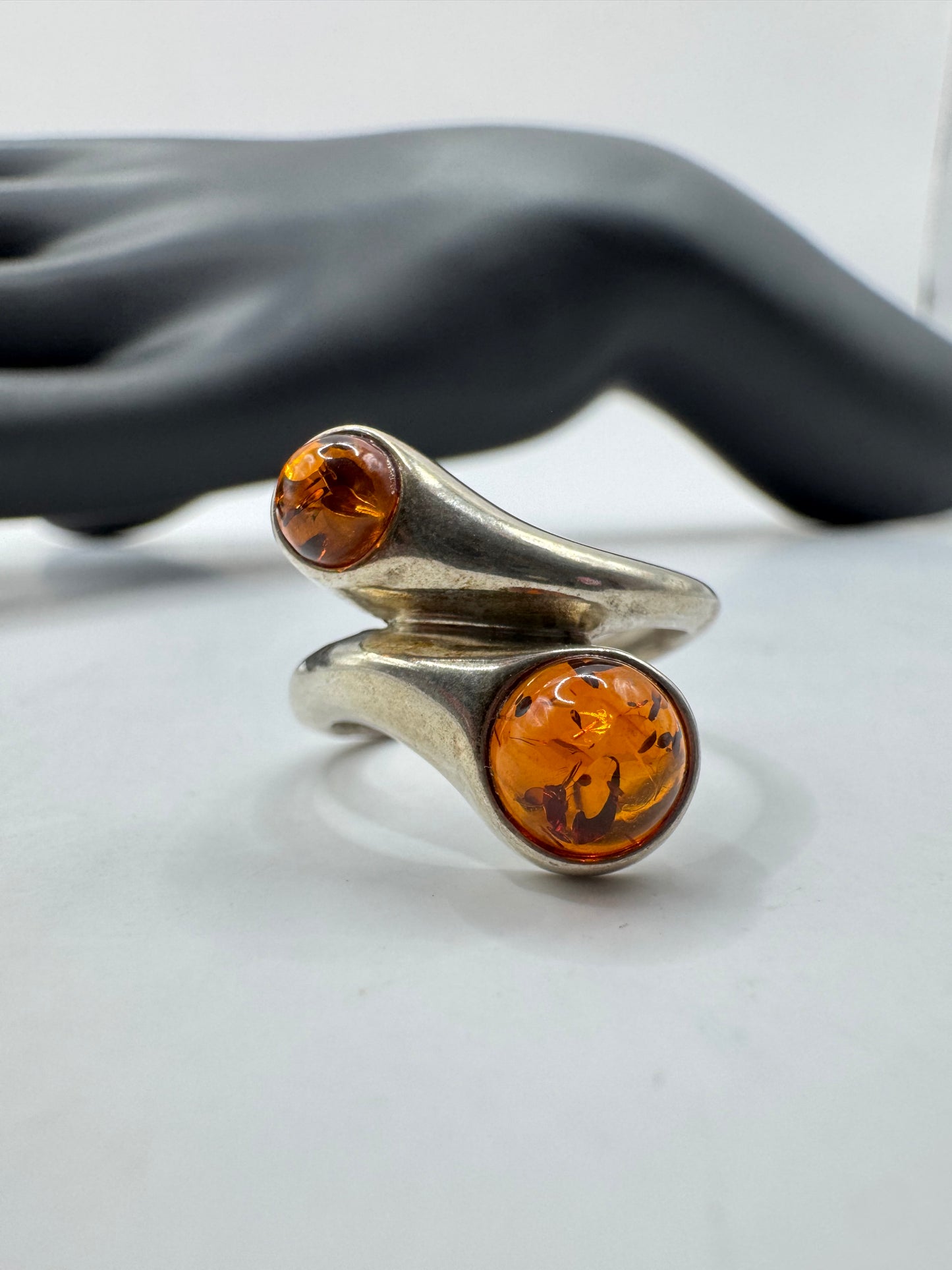 Sterling Silver Dual Amber Wave Ring Size 6