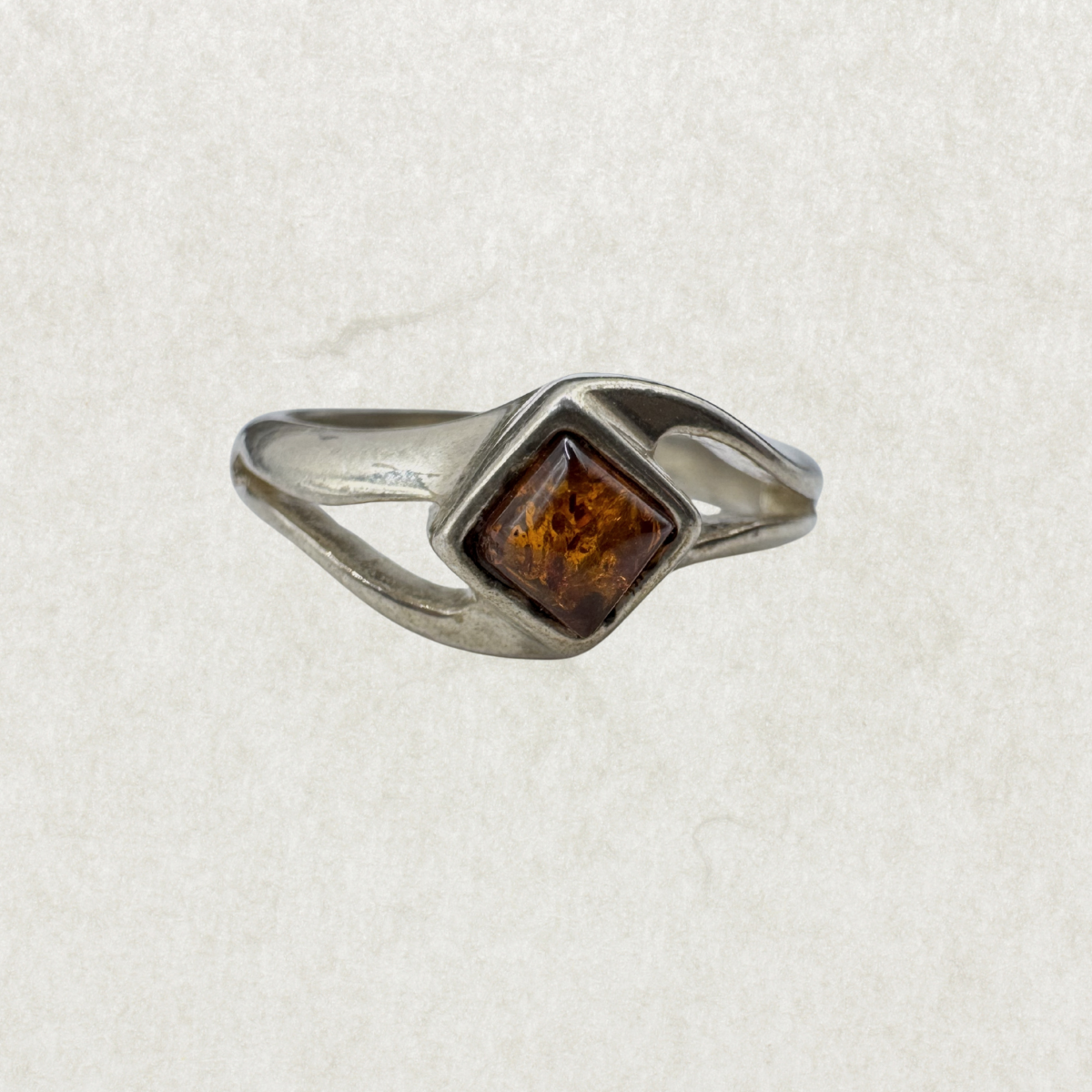 Silver 925 Geometric Amber Ring Size 7
