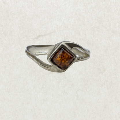 Silver 925 Geometric Amber Ring Size 7