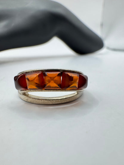 Vintage Sterling Silver Amber Bar Ring – Size 7