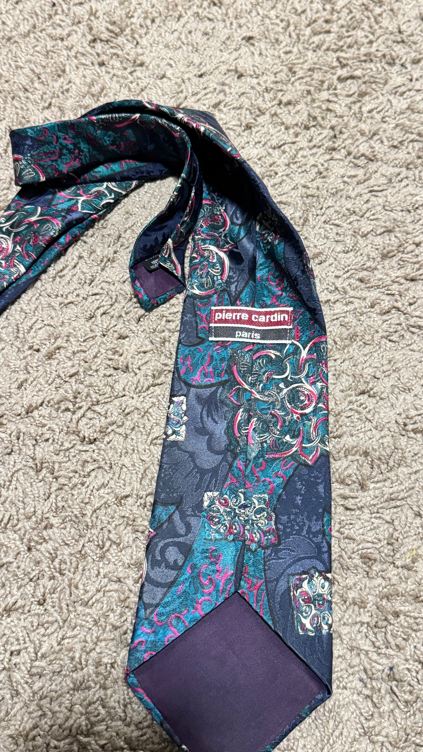 Vintage Pierre Cardin Paris Tie – Ornate Baroque Floral Pattern, 100% Silk, 56”