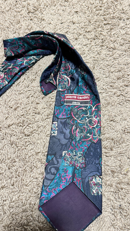 Vintage Pierre Cardin Paris Tie – Ornate Baroque Floral Pattern, 100% Silk, 56”