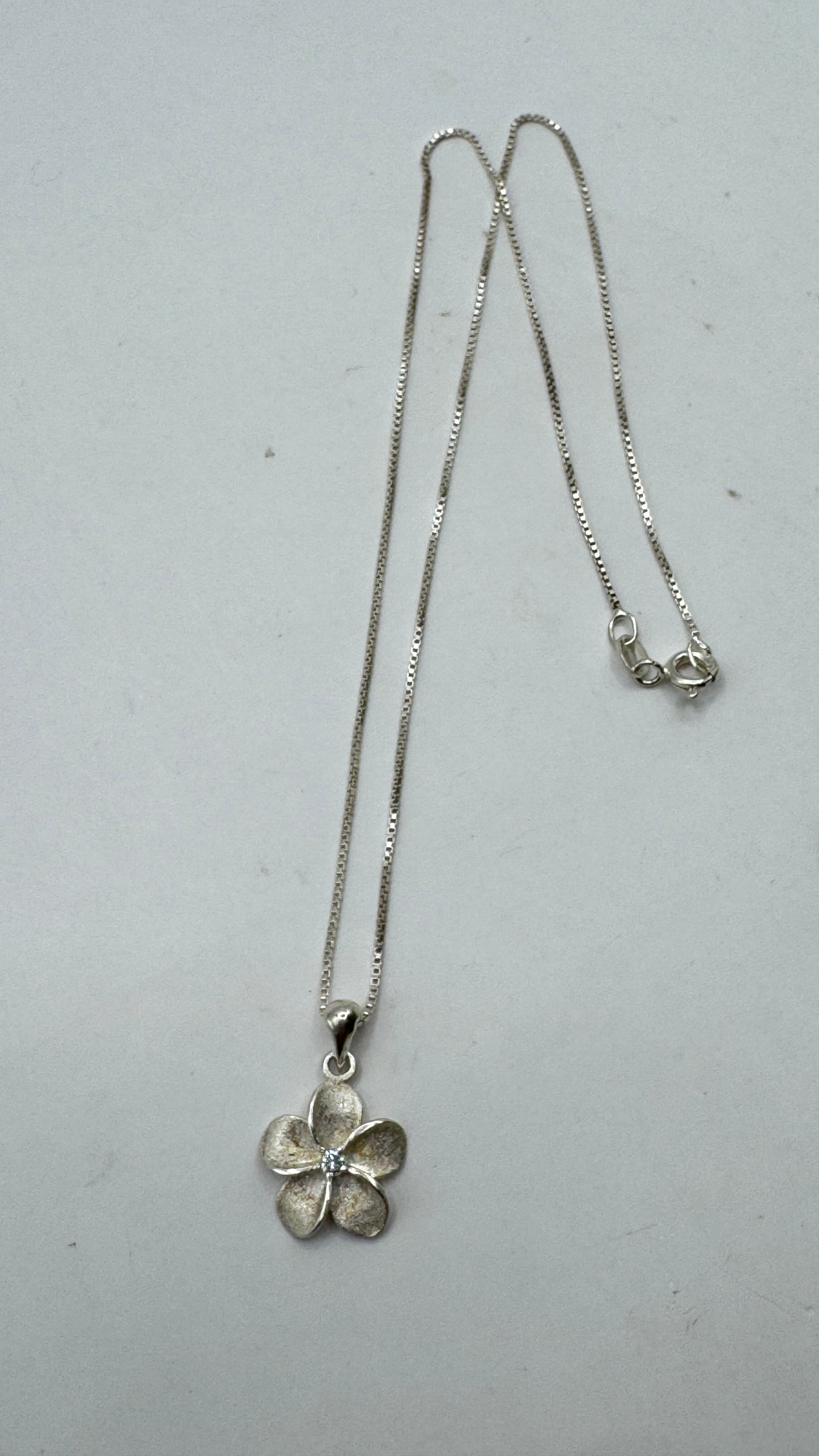 Vintage Sterling Silver Italian Flower Necklace – Delicate Floral Pendant Chain 17”