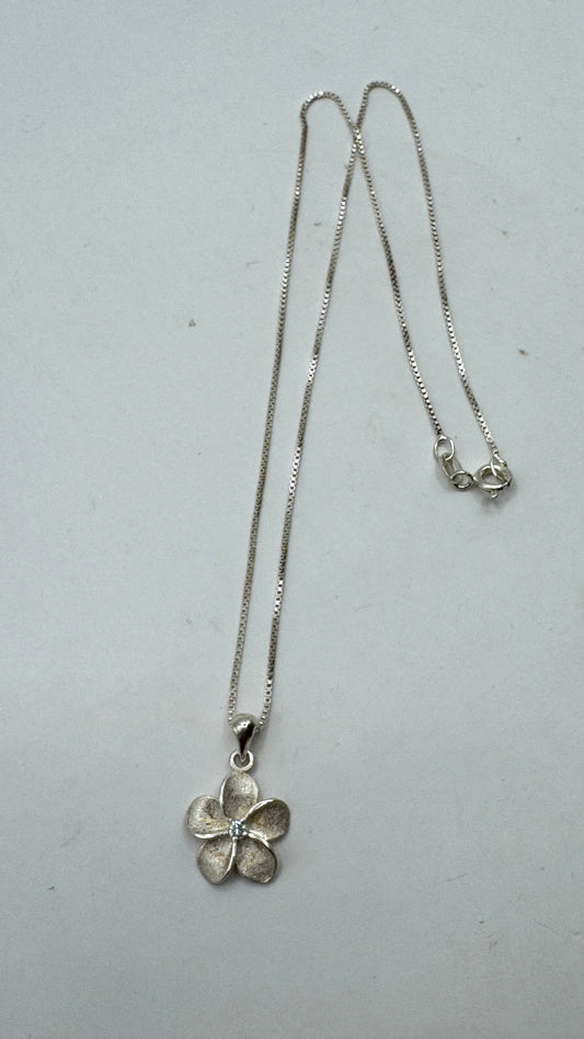 Vintage Sterling Silver Italian Flower Necklace – Delicate Floral Pendant Chain 17”