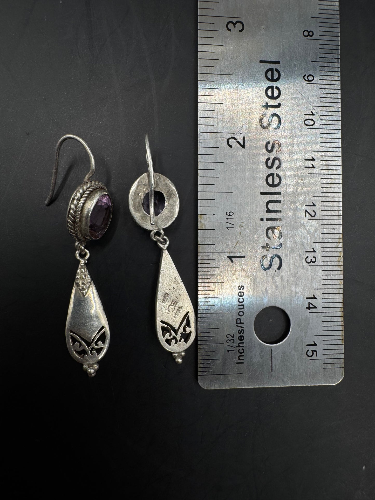 Amethyst Drop Earrings Silver 925