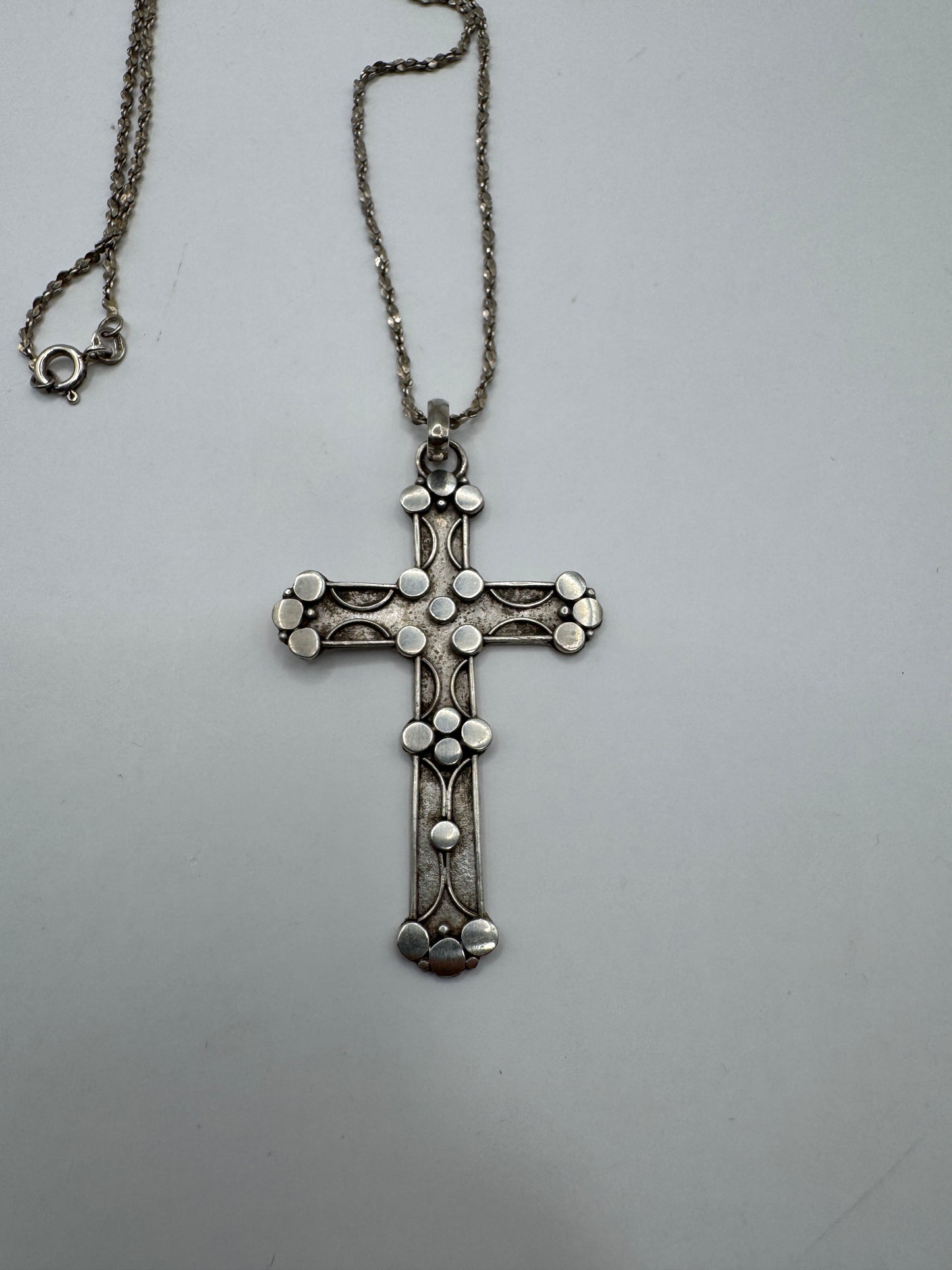 Large Vintage Sterling Silver Cross Necklace – Ornate Design, 925