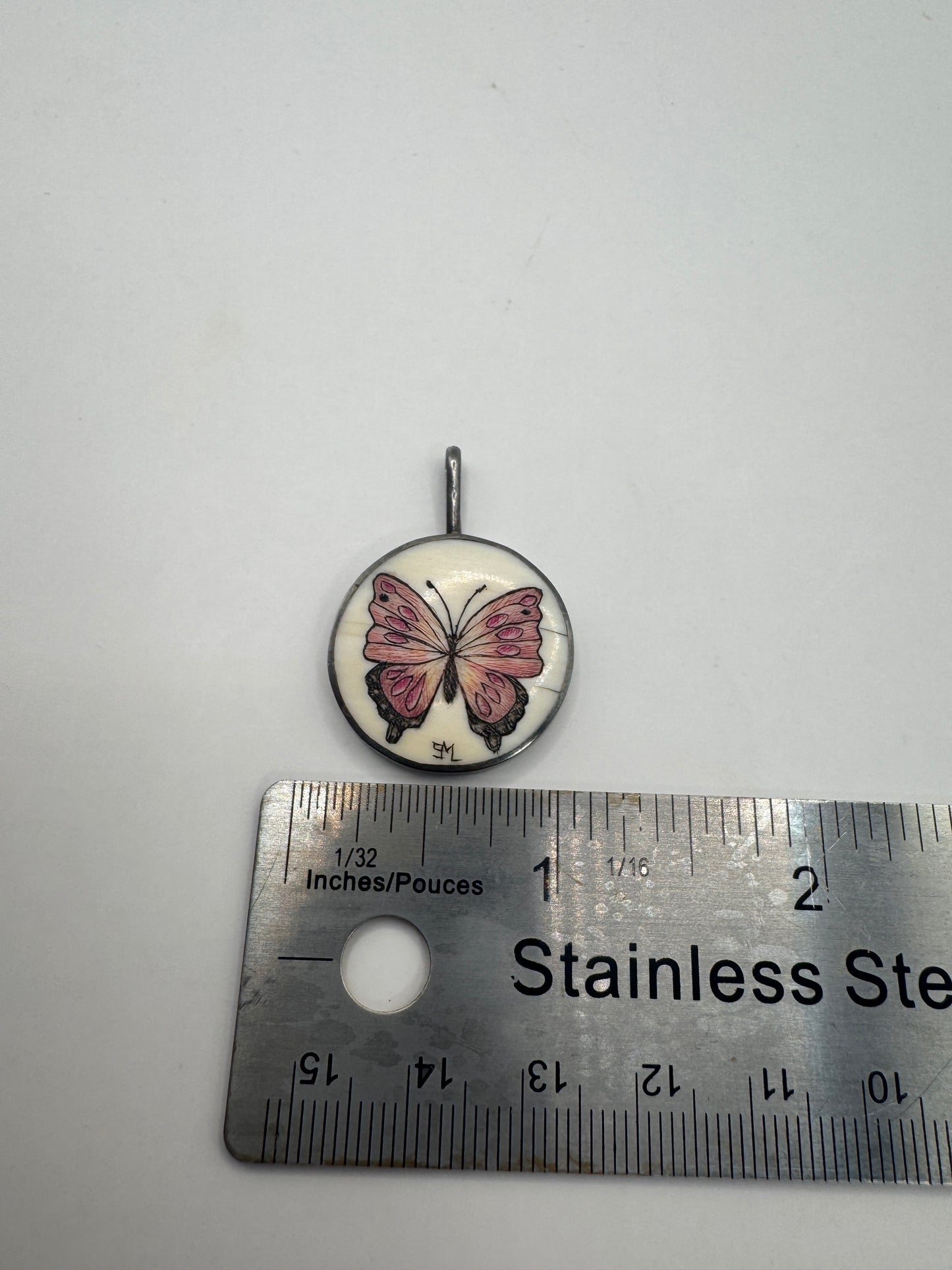 Vintage Sterling Silver Butterfly Pendant – Hand-Painted