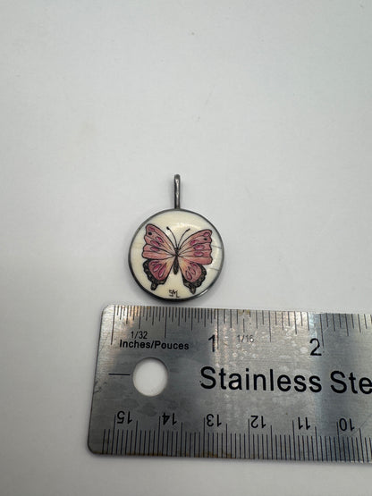Vintage Sterling Silver Butterfly Pendant – Hand-Painted