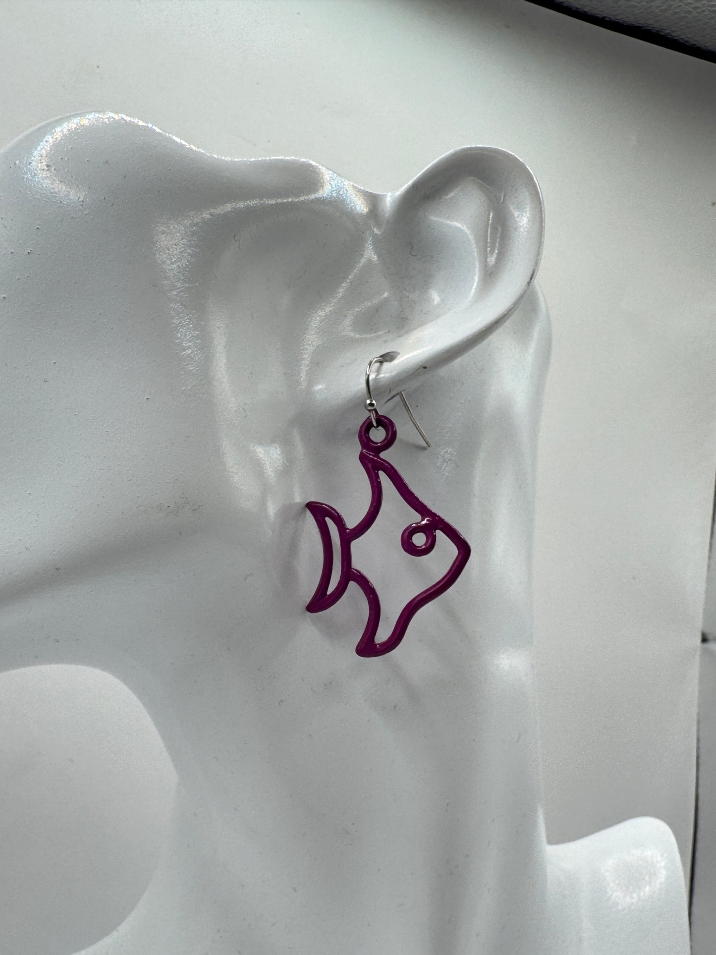 Vintage Purple Abstract Fish Earrings – Minimalist Retro Dangle Earrings