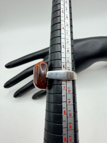 Midnight Ember Amber Ring — Size 6.5
