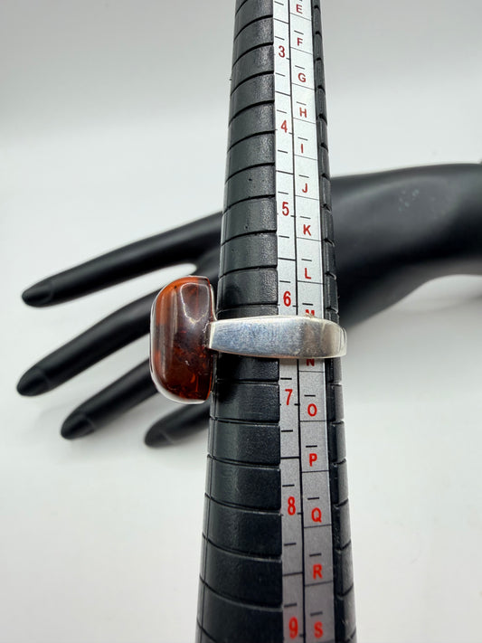 Midnight Ember Amber Ring — Size 6.5