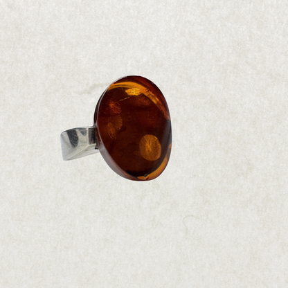 Vintage Sterling Silver Oval Amber Ring Size 6.5