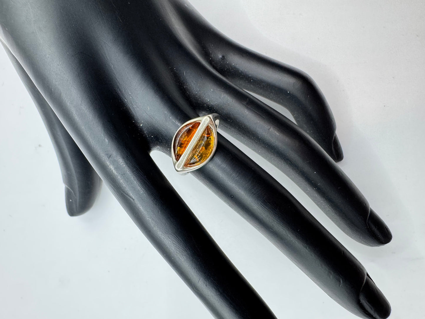 Vintage Silver 925 Dual Amber Ring Size 7